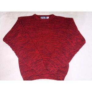 Vintage Honors Mens Red Marled Knit Crewneck Sweater Medium‎ Acrylic Pullover